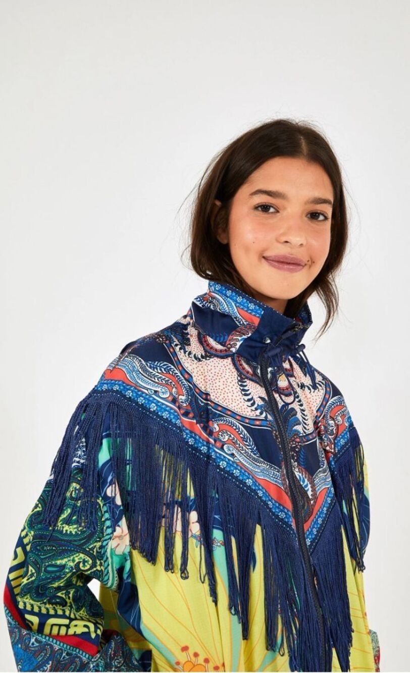 Farm Rio/ Anthropologie Fringe Pattern Windbreaker Jacket